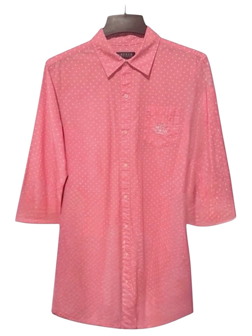 Ralph Lauren Monogram Logo Button Down Shirt Polka Dots Size Medium